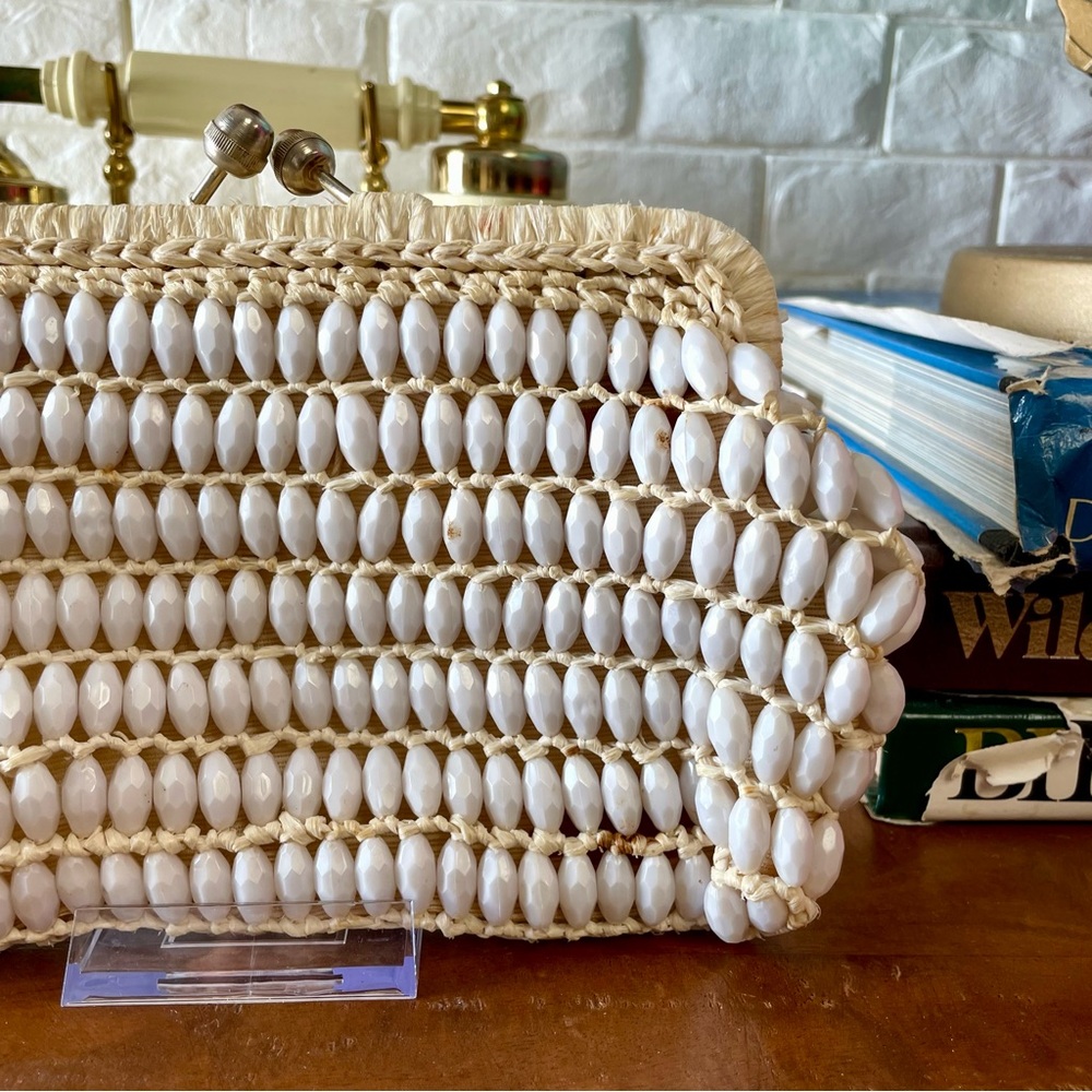 Vintage Mid-Century Marcus Brothers Italian Beaded + Woven Boho Clutch Handbag - Picture 4 of 15